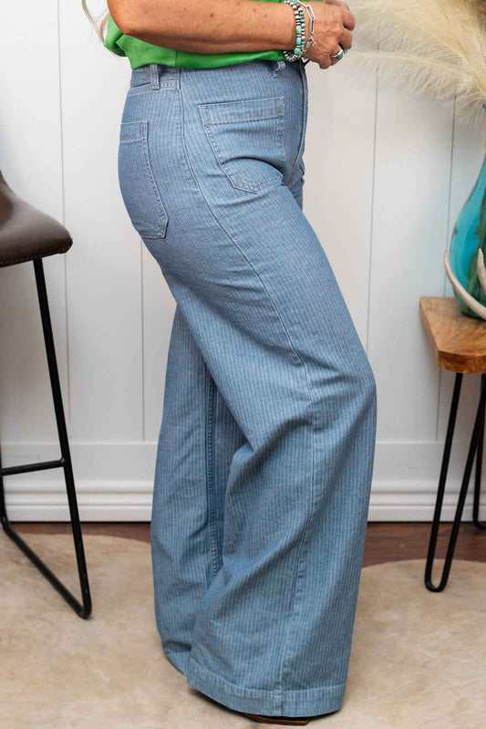 Dusk Blue Patched Pocket Textured Wide Leg Plus Size Jeans 25074a384ead434e