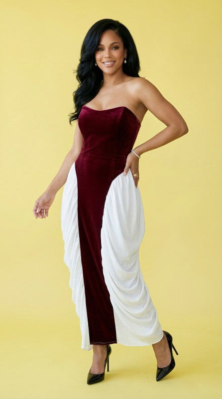 Strapless Velvet & Chiffon Contrast Gown 25078181_4de2e9aa-4a6c-49bf-9b11-81e18e8cbd8c
