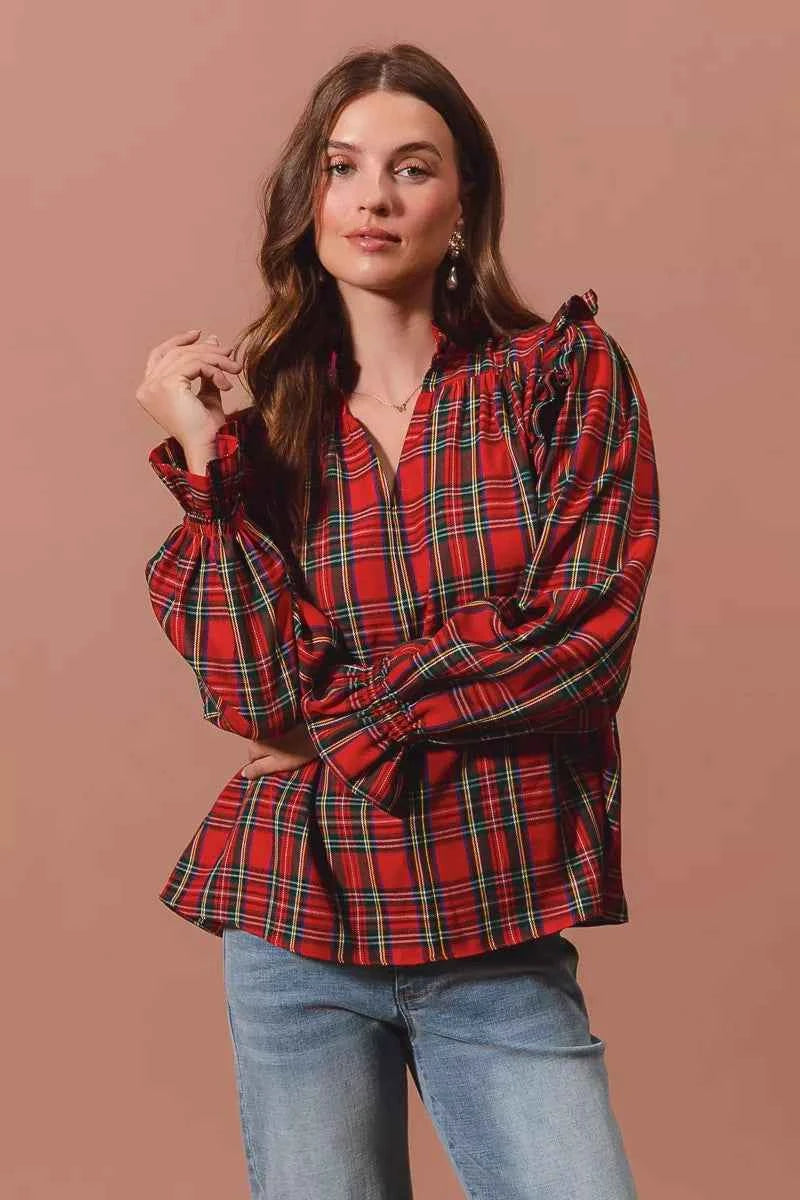 SO ME Christmas Checkered Plaid Smocked Blouse 250cf0296fe54f8081af75e5a7064df8-Max-Origin