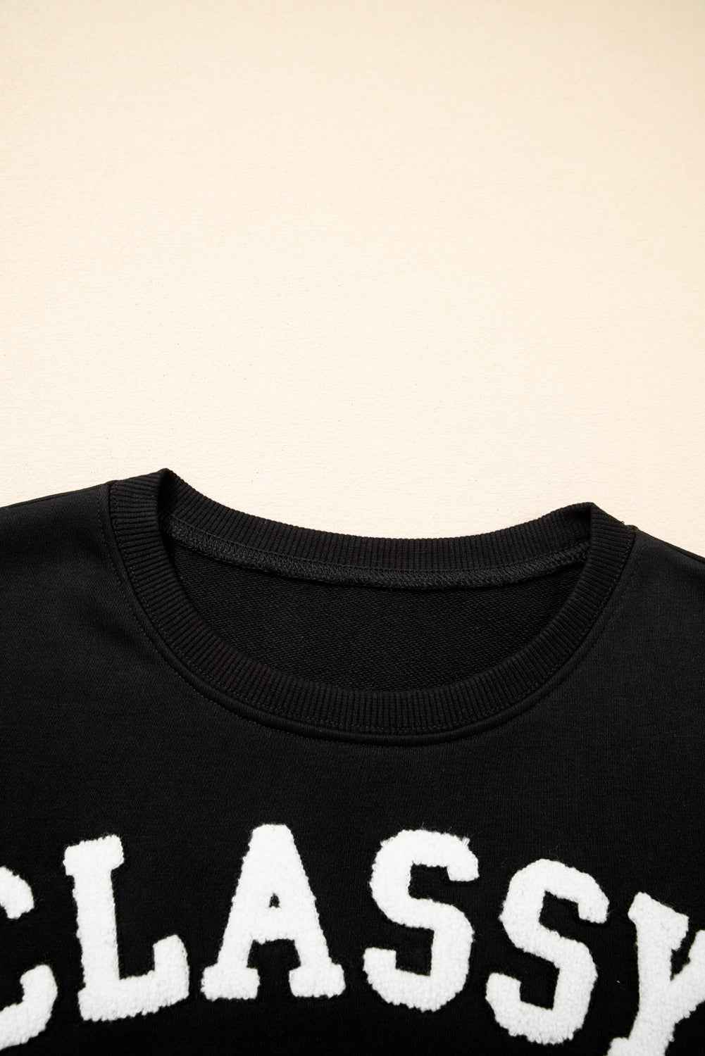 Black CLASSY UNTIL KICKOFF Plush Letter Patched Loose Sweatshirt 250d8f407e95868b