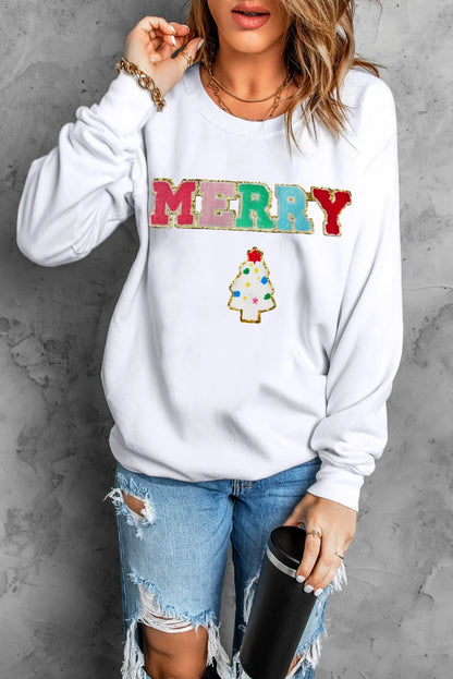 MERRY Round Neck Long Sleeve Sweatshirt