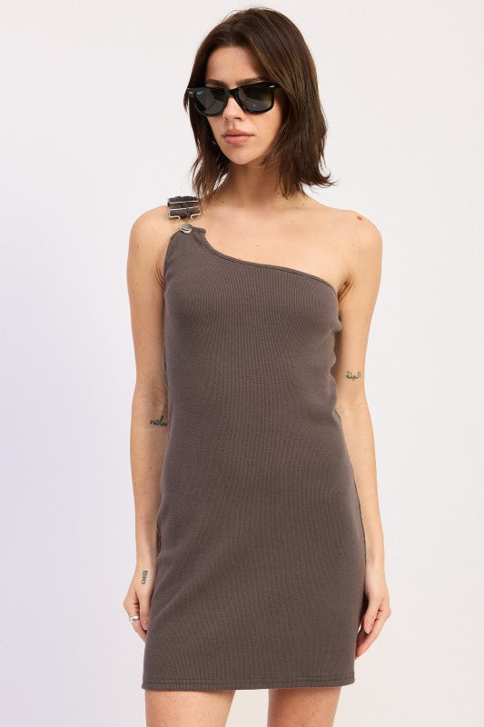 One shoulder ribbed mini dress with buckle detail WASHED BLACK 25188989_0c5fb895-087f-4c8e-9f0c-353febe6832e