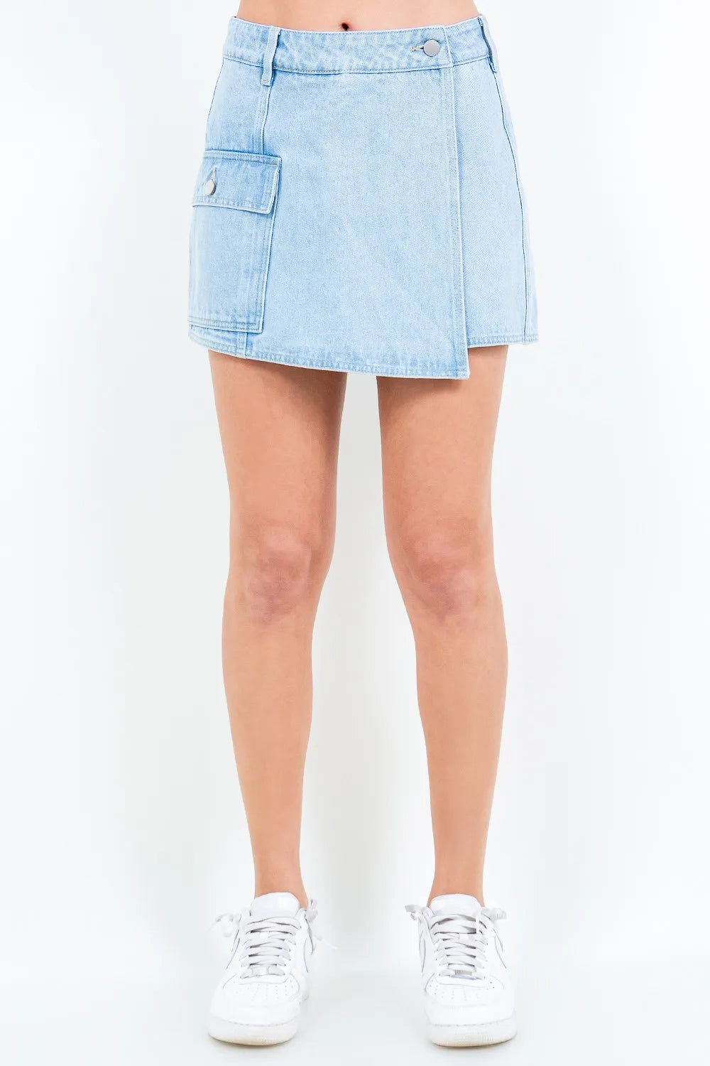 Cargo Pocket Mini Skort - Cotton Blend Button Waist Slim Fit LT Blue 251c5827-2b30-4809-aacb-78741a5c1c06-Max