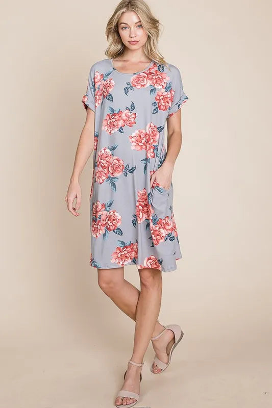 Floral Round Neck Short Tee Dress with Pockets 251cf81e-b445-4c7c-995a-15753579cfb1-Max