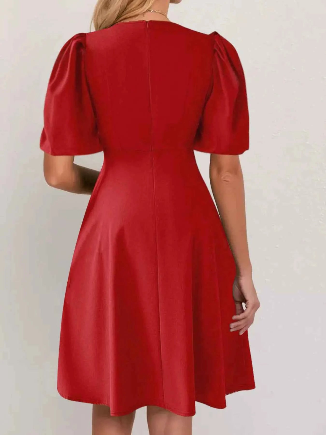 Round Neck Puff Sleeve A-Line Dress 251e81a14230432489f6f7eb23855c77-Max-Origin