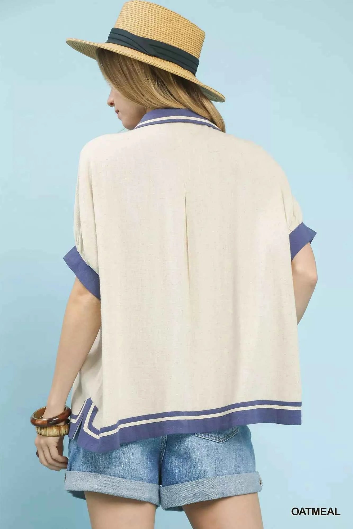 Linen Button Front Top with Contrast Piping 2521c8d1-fc1b-46a7-98a0-8138d56ce1dc-Max-Origin