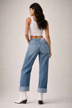 Low Rise Cuffed Jeans with Pink Vinyl Croc Panels 25260156_653b5b4c-fbd3-429e-8c27-774e954c40ea