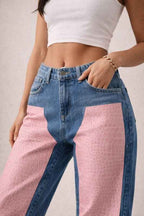 Low Rise Cuffed Jeans with Pink Vinyl Croc Panels 25260156_7db86b67-d21b-455b-bd8f-05aff448d672