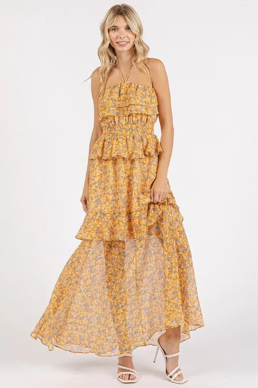 Mittoshop Ruffled Smocked Floral Halter Neck Maxi Dress 2530c1c8-0a1d-4b51-a2c1-18e4196d9ea9-Max