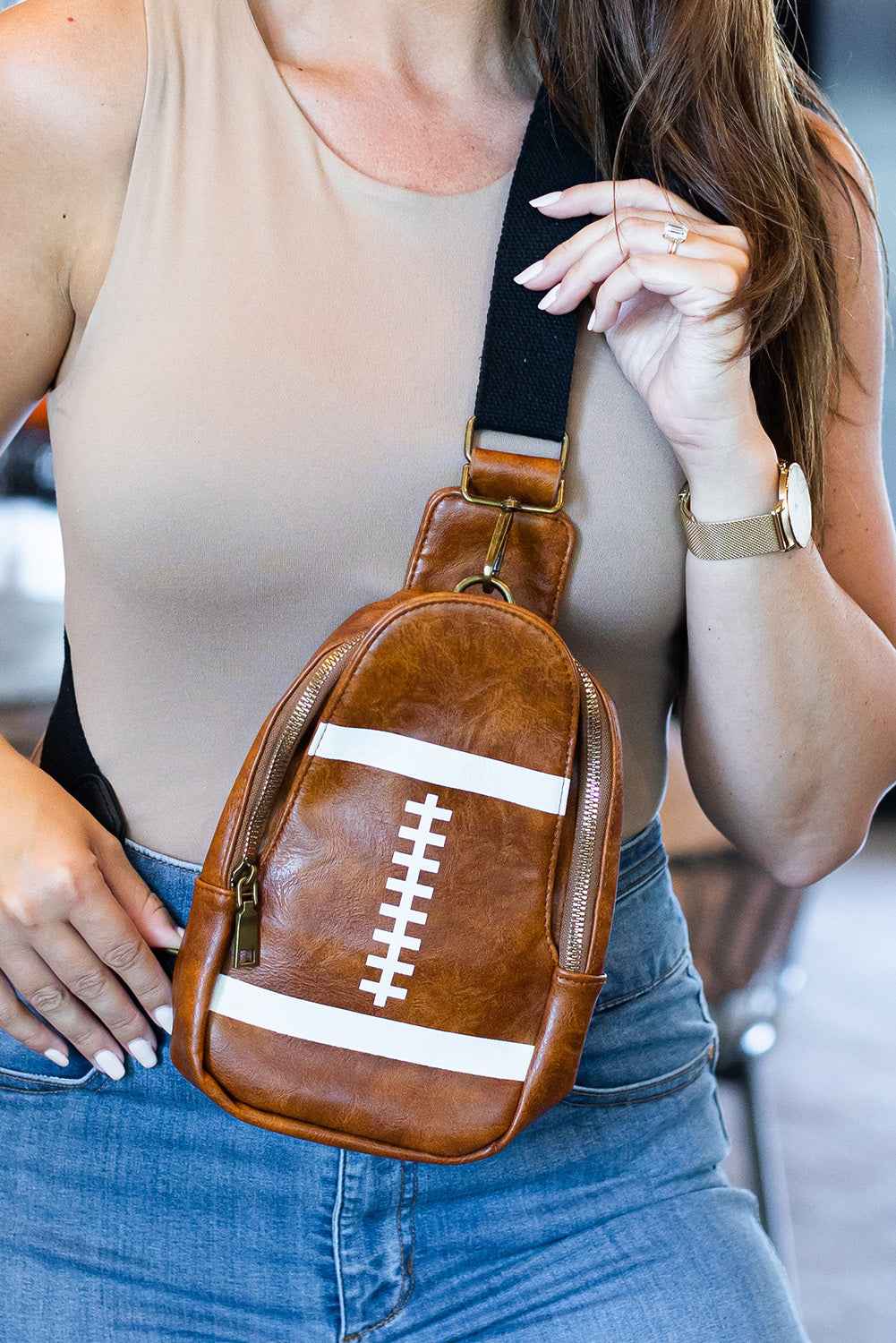 Brown PU Leather Football Mini Crossbody Bag 2530e3bd0c2a343c