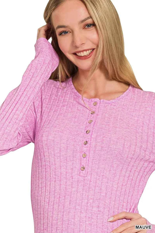 Ribbed Long Sleeve Half Button Top 253324f1513b4fb680f81b4a5cfe2c9f-Max-Origin