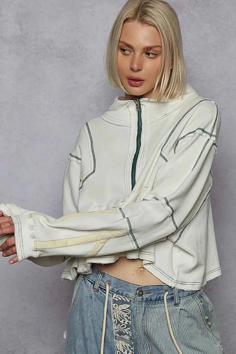 POL Contrast Stitching Zip Front Sweatshirt White 253375c0-72db-4a2b-9d5a-a593e7cc62f9-Max-Origin