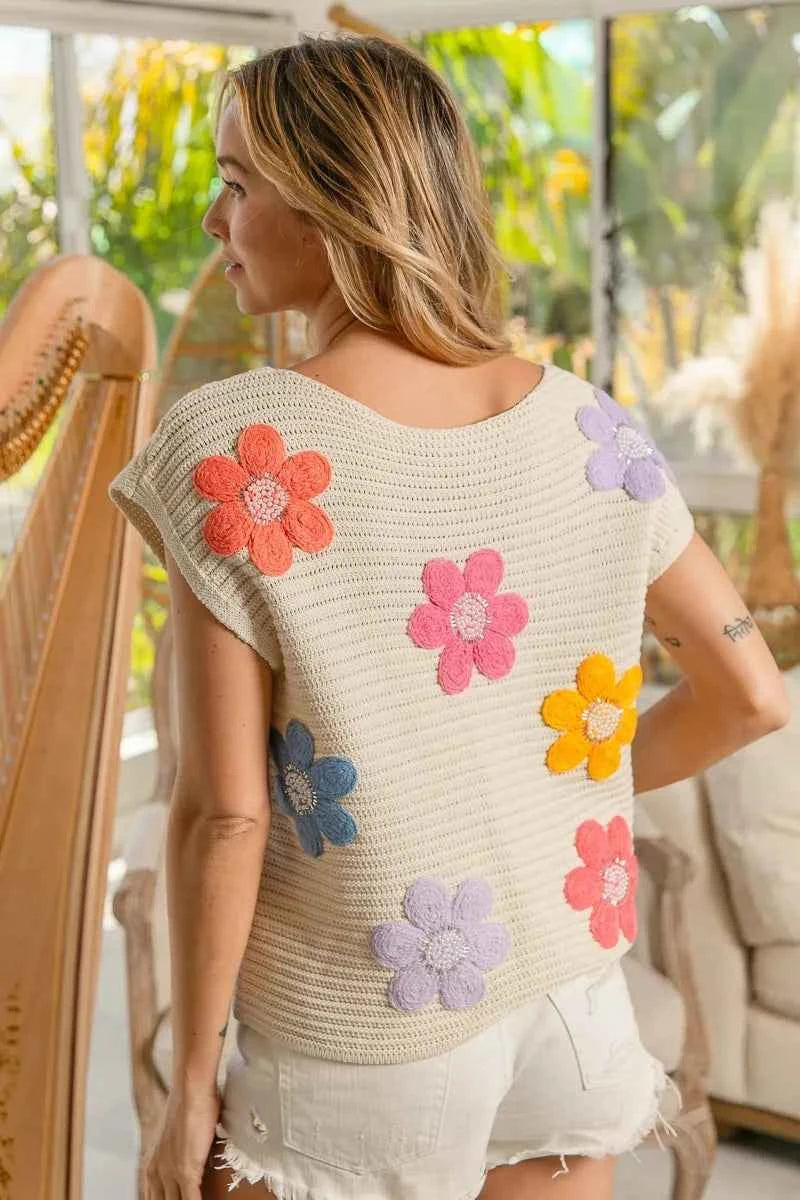 BiBi Multi Jeweled Crochet Flower Patch Sweater Vest 254fc9f669a34186b0d0fd1c68a1d021-Max-Origin