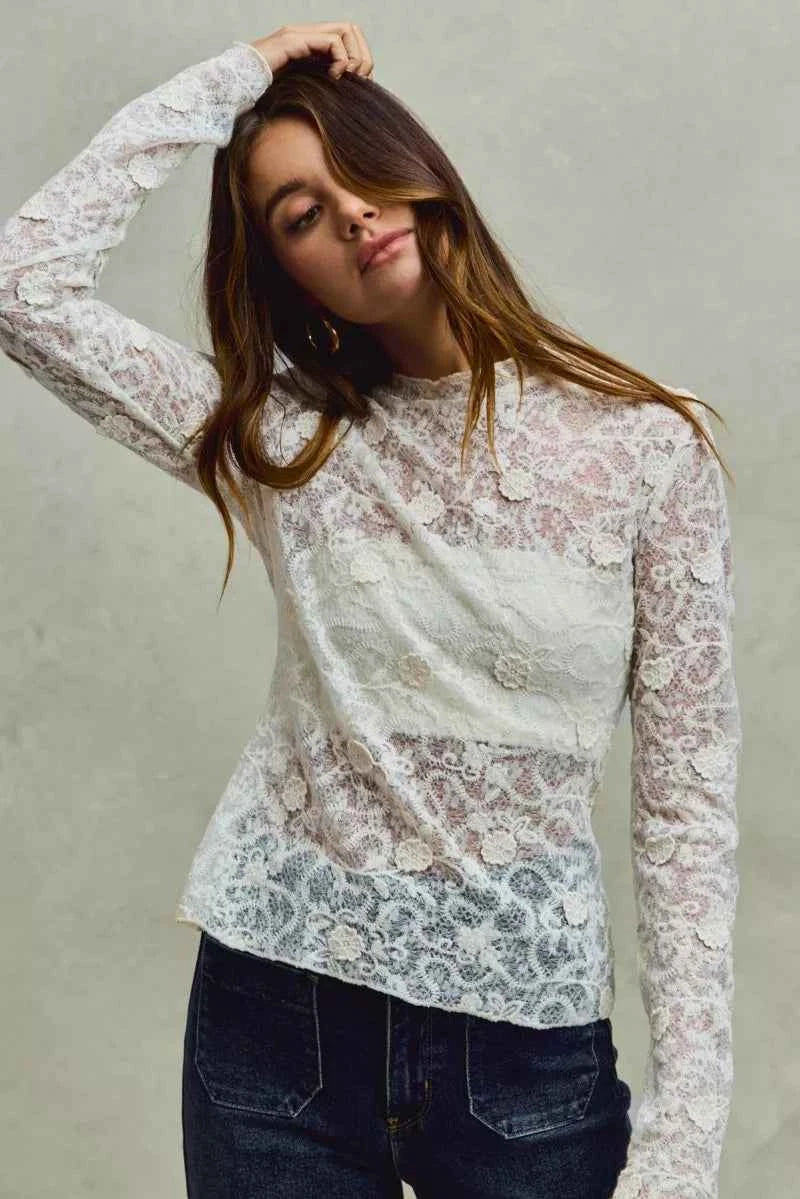 SO ME Lace Long Sleeve 3d Effect Floral Layering Top 2557bd1da89a425f82fc2019cf226ec2-Max-Origin
