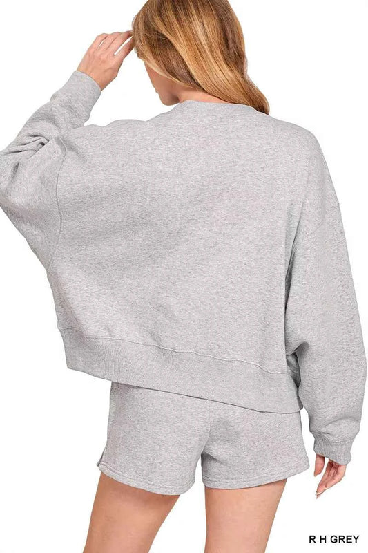 Zenana Fleece Round Neck Sweatshirt and Shorts Set 2559dad8-7fe5-43e6-b258-b99279f8653b-Max-Origin