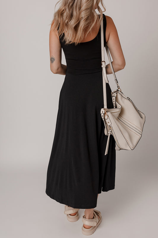 Black Sleeveless Scoop Neck Flared Split Midi Dress 255aefa71c206196