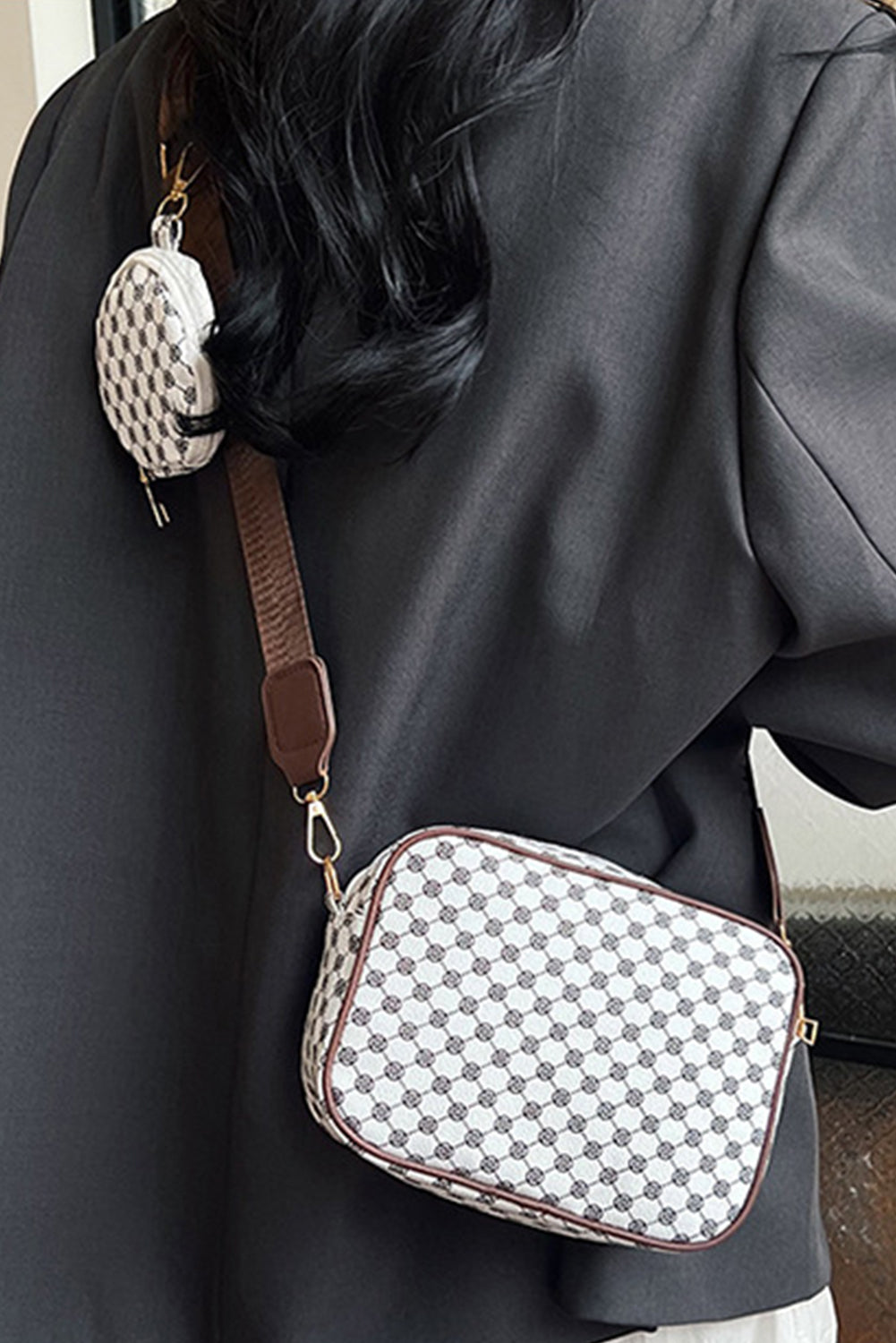 Coffee Geometric Pattern Shoulder Bag With Coin Purse 255fc777e49f8de2