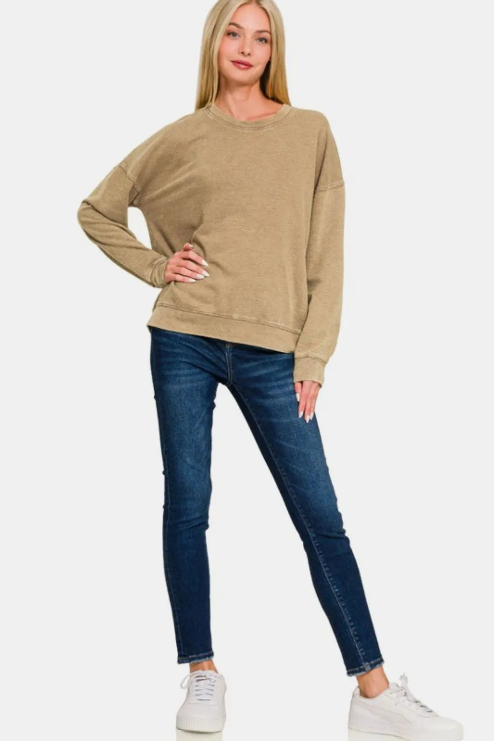 Zenana Washed Round Neck Dropped Shoulder Sweatshirt 25604d47-59b9-48af-8893-83fce95e329c-Max