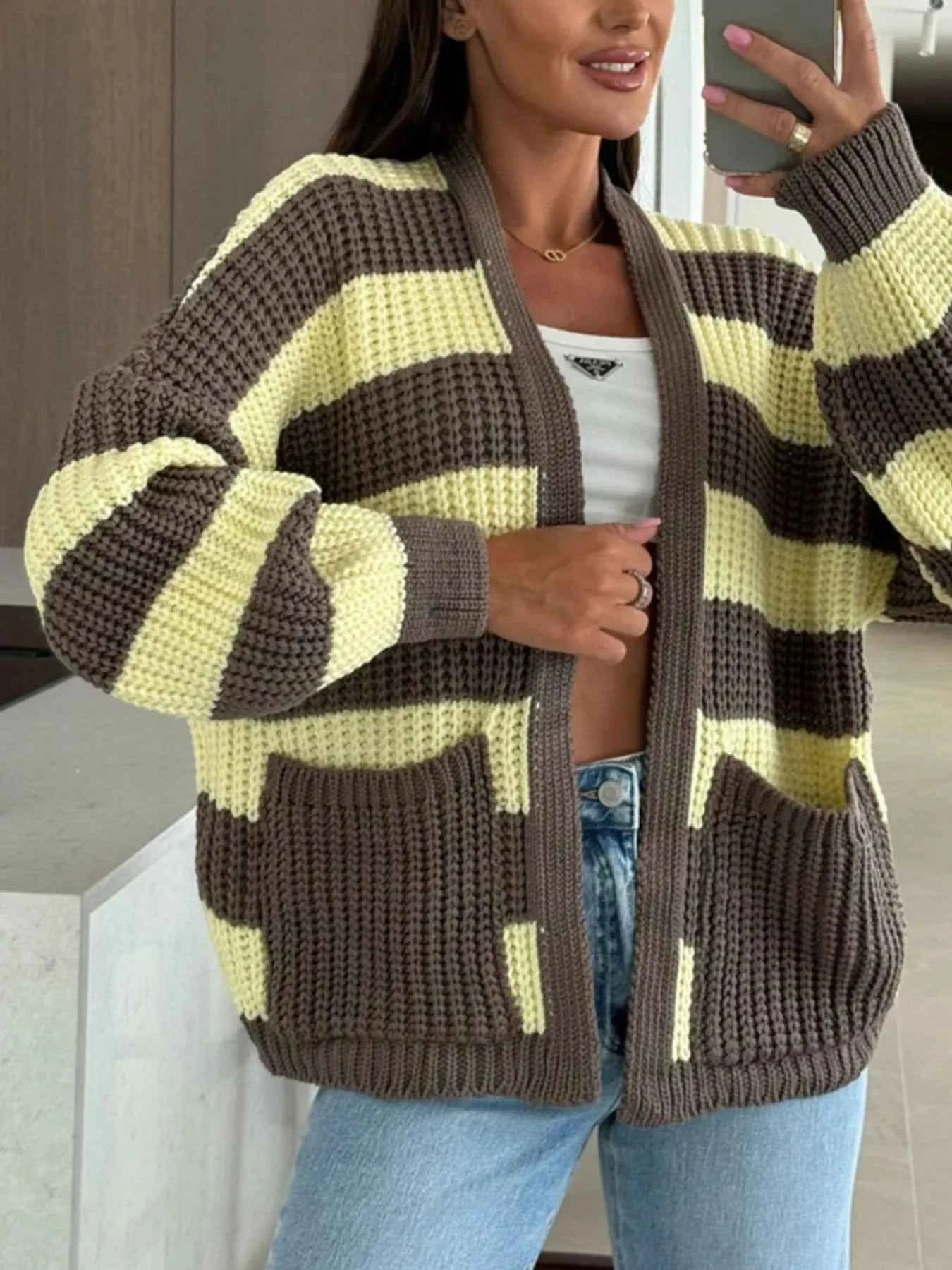 Striped Open Front Long Sleeve Cardigan 2563850d-f6bd-410f-beec-70f8439b766a-Max-Origin