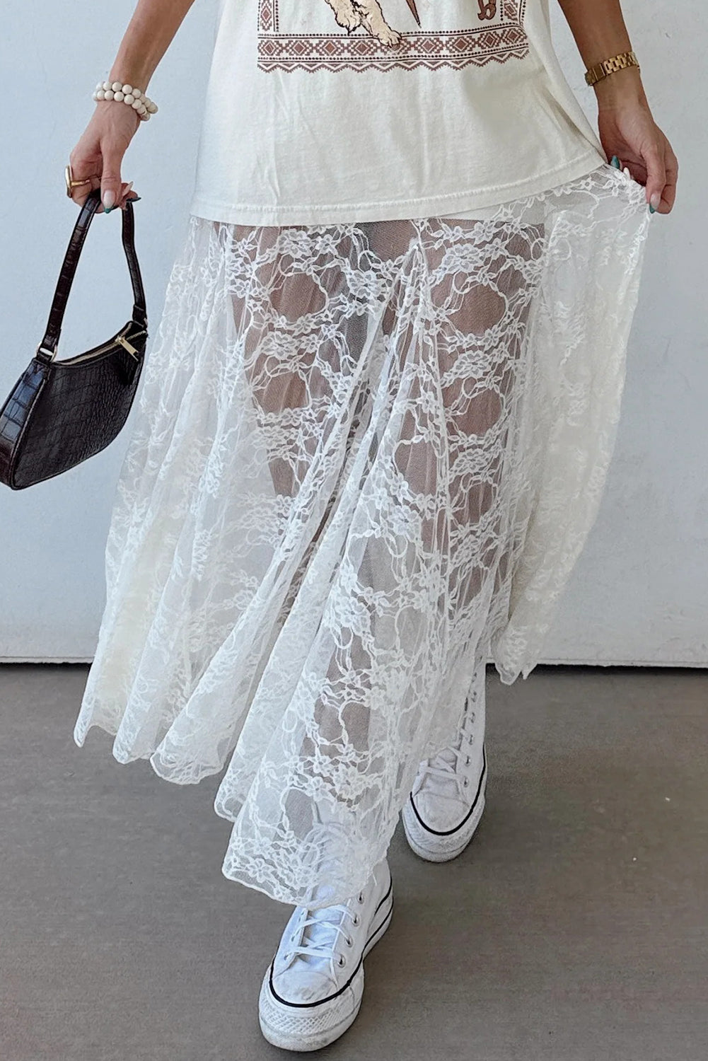 White Sheer Floral Lace Flowy Maxi Skirt 25644b4eb80afe45