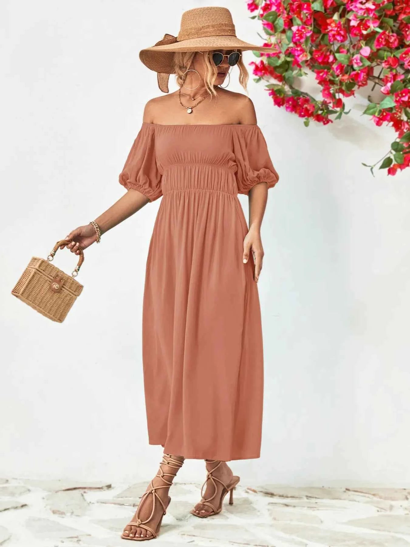 Off-Shoulder Puff Sleeve Smocked Maxi Dress 2568f546-8c44-4e15-b4e9-5d51a4f59c04-Max-Origin