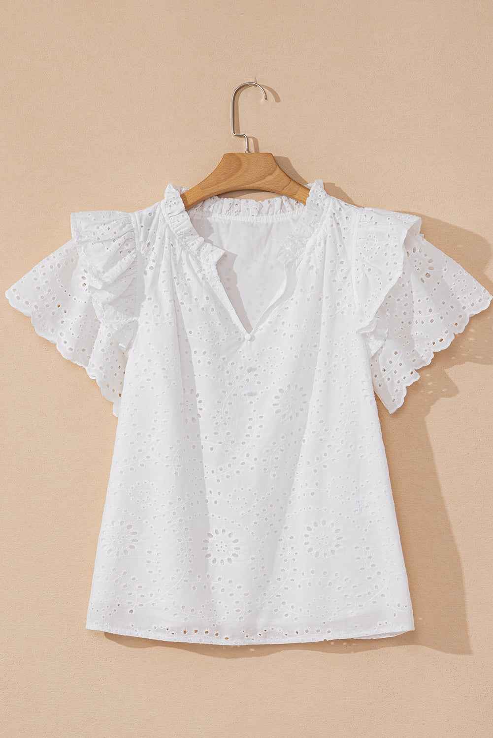 White Eyelet Flutter Sleeve V Neck Blouse 256e3b8a3c0e6f58