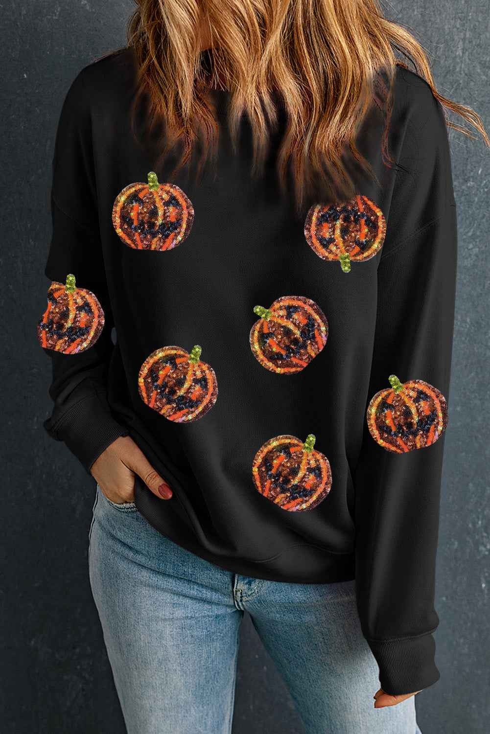 Pumpkin Dropped Shoulder Sweatshirt Black 2570616550cb428a94101208ebaf6691-Max