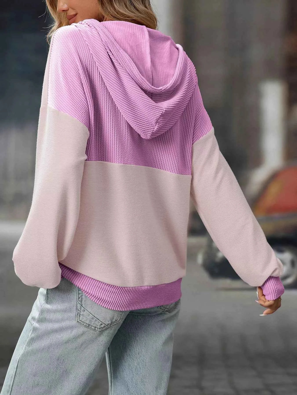 Casual Color Block Button Detail Hoodie 258aa20e-3e63-4761-8840-090df909d4fe-Max-Origin