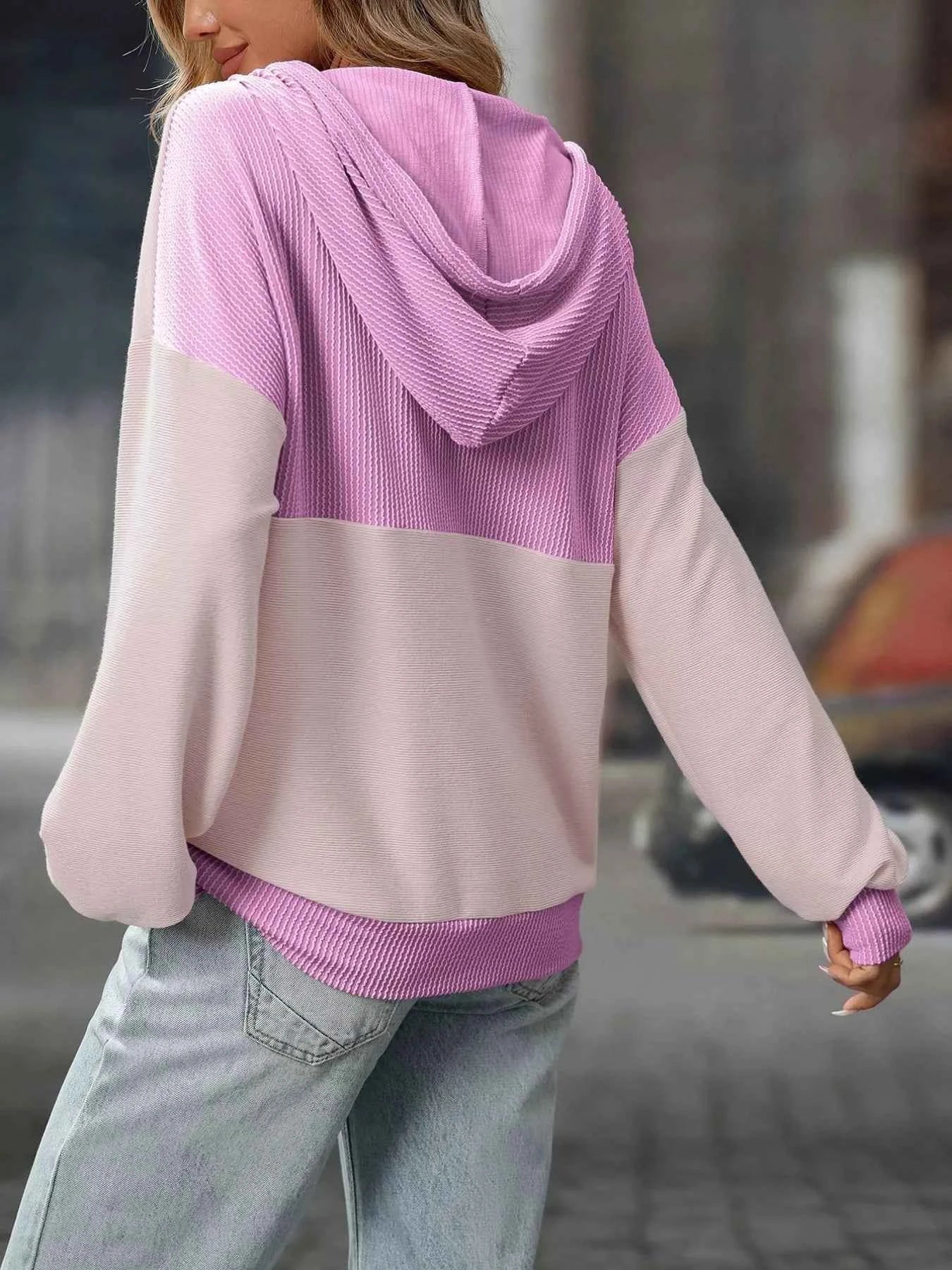 Casual Color Block Button Detail Hoodie 258aa20e-3e63-4761-8840-090df909d4fe-Max-Origin