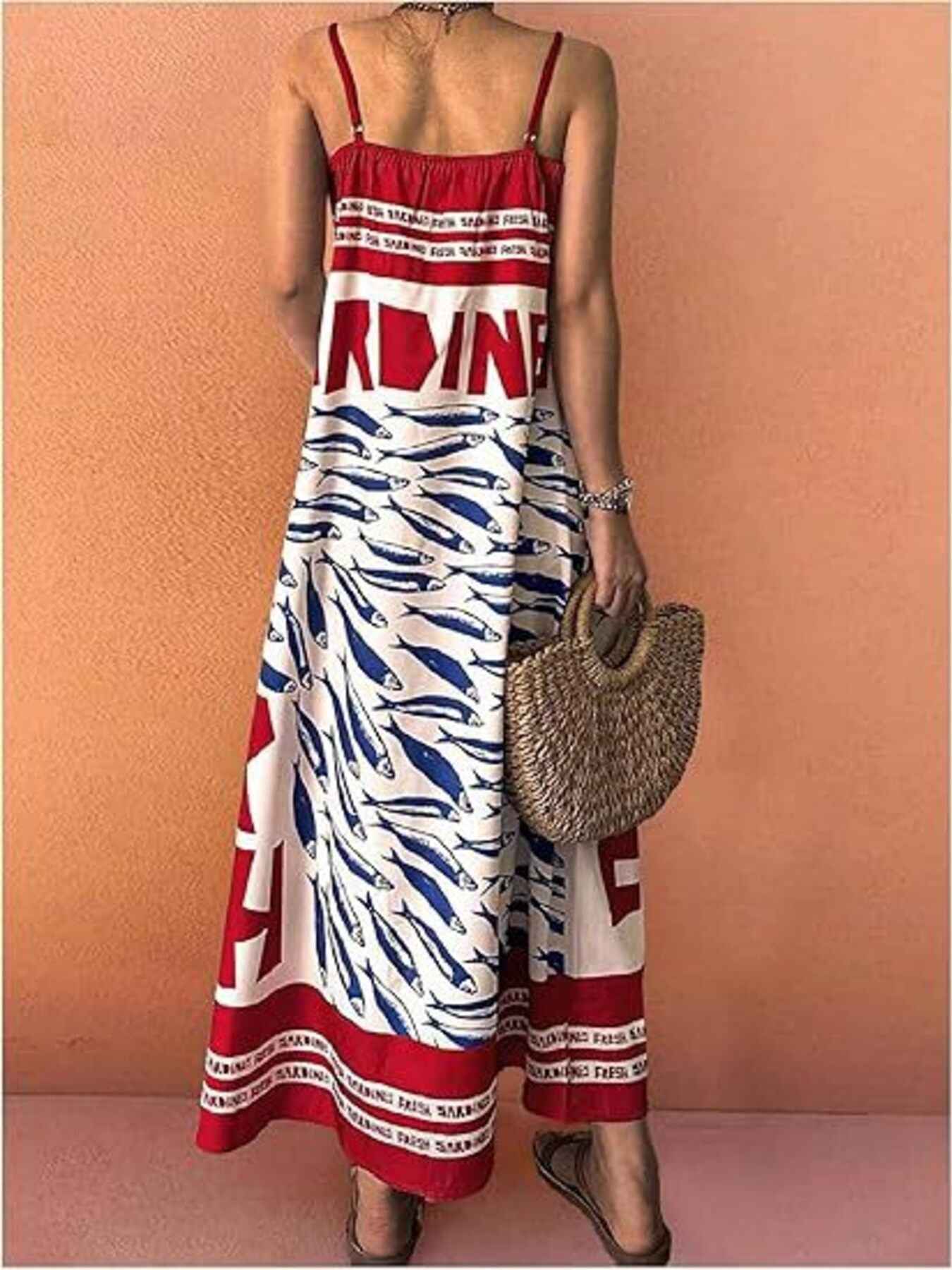 Sardine Print Spaghetti Strap Maxi Dress 258e7f5b3a7e4bf3bde0028a517f7d0f-Max