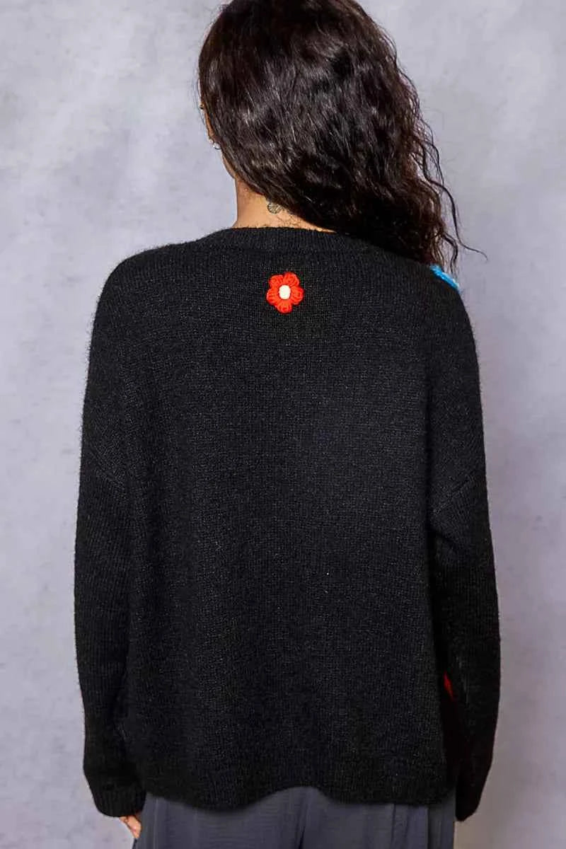POL Button Down Diamond Pattern Round Neck Cardigan 258f30d7-78a2-4f20-8d42-9ba193e8303d-Max-Origin