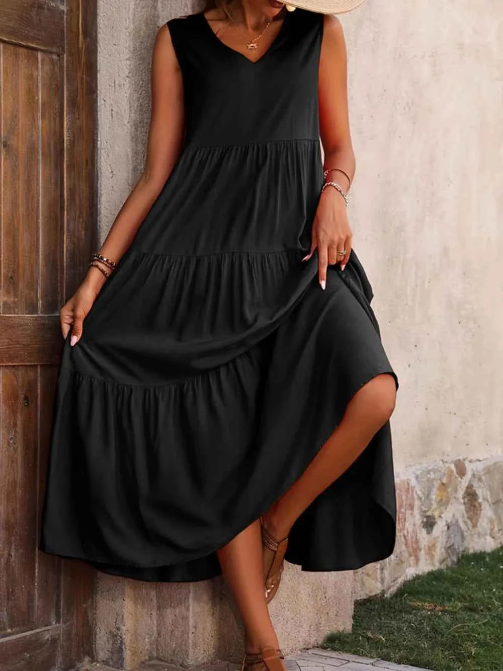 Tiered V-Neck Sleeveless Dress 259fb0d3-9b80-45b3-826b-9a5b2c7f8100-Max