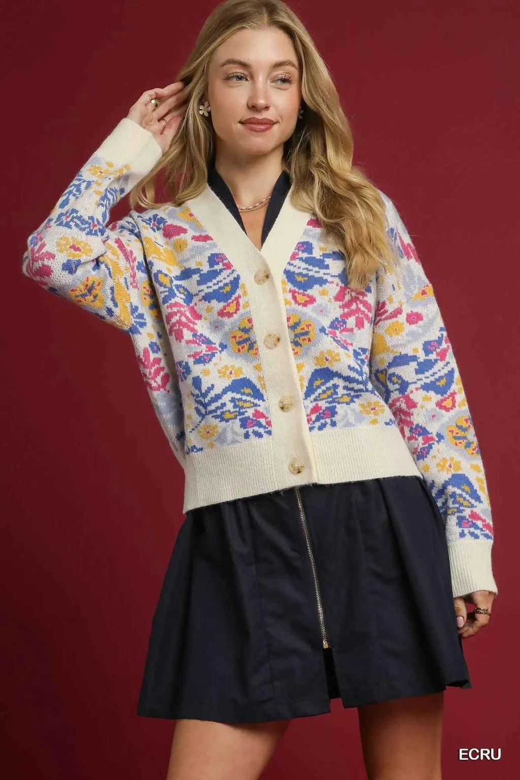 Umgee Floral Button-Up V-Neck Cardigan ECRU 25a02697-cd1a-4258-8565-0e48aebe9830-Max-Origin