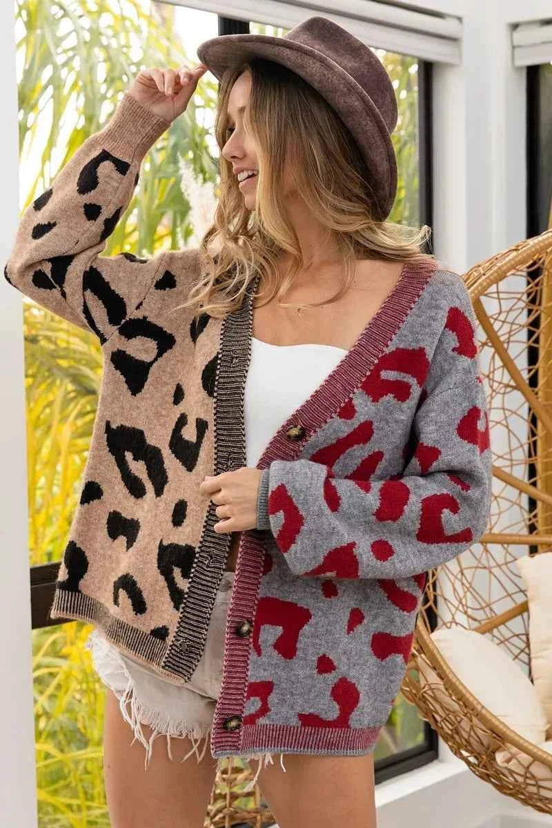BiBi Leopard Color Block Button Down Sweater Cardigan TAUPE GREY MULTI 25a247d4c449489ab0df880590c278a3-Max-Origin