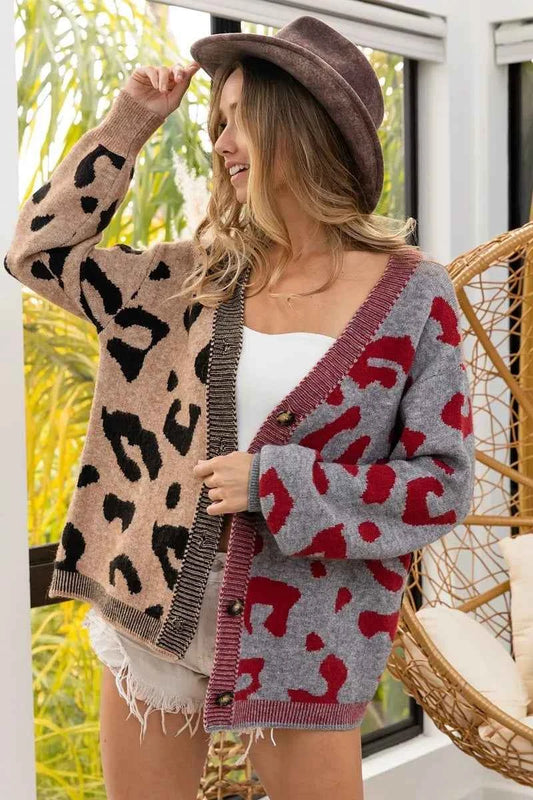 BiBi Leopard Color Block Button Down Sweater Cardigan TAUPE GREY MULTI 25a247d4c449489ab0df880590c278a3-Max-Origin