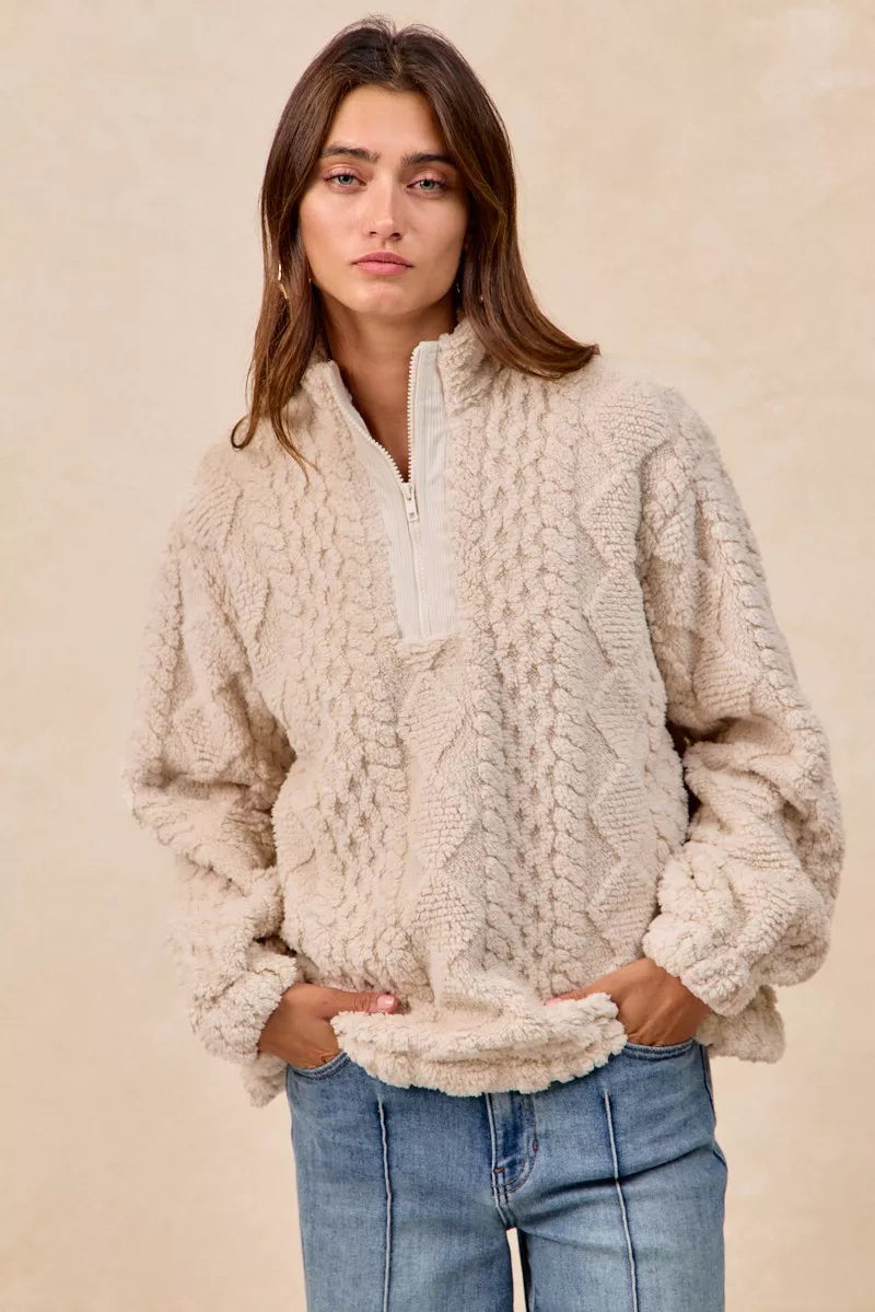 BiBi Patterned Soft Fleece Half Zip Up Top 25abe396-9f88-44a4-b78b-0eff4de2ea5e-Max-Origin