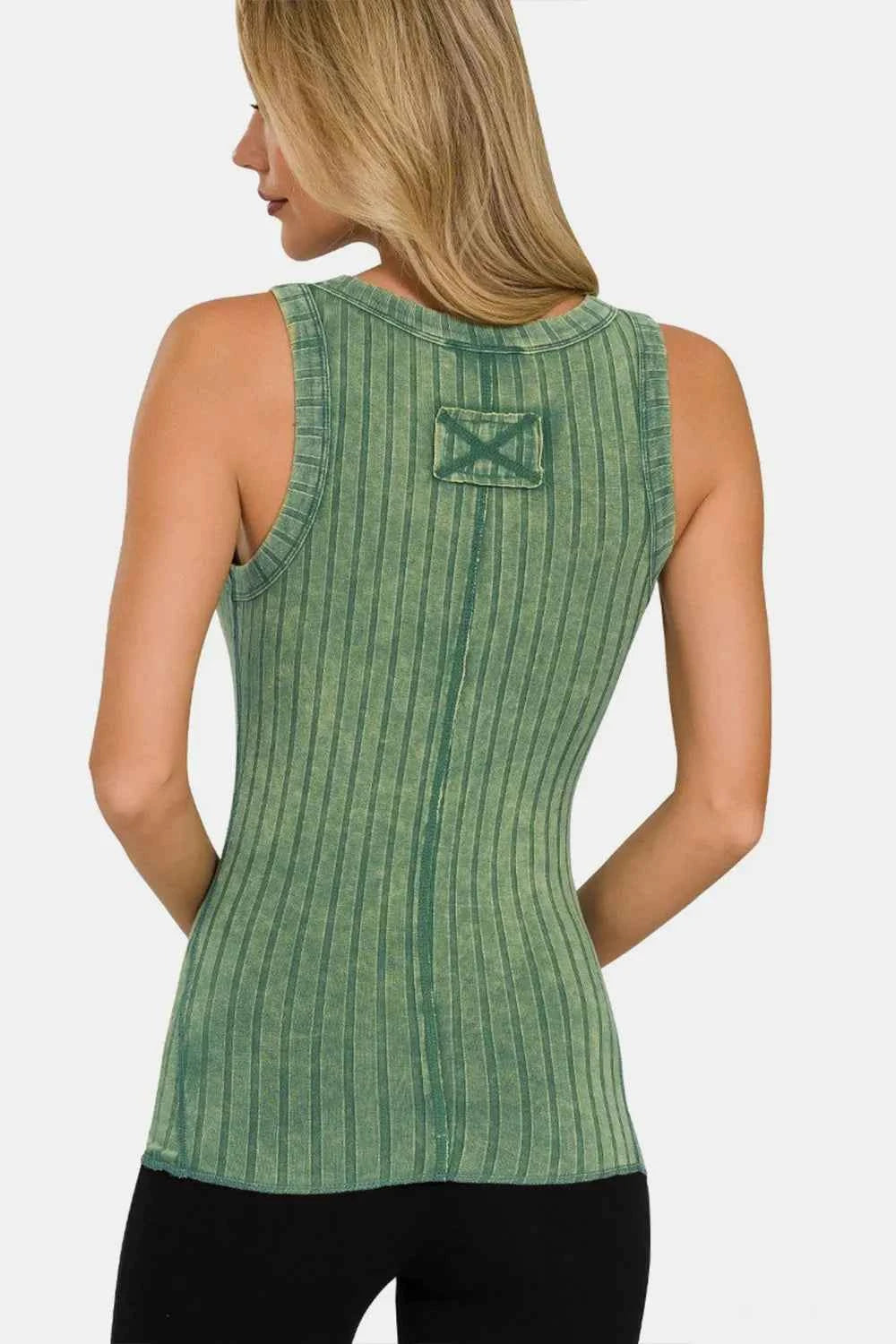 Zenana Washed Ribbed Half Snap Henry Tank 25b40019-6312-44ad-a455-fdf2508dff81-Max