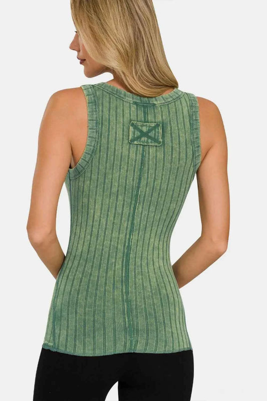 Zenana Washed Ribbed Half Snap Henry Tank 25b40019-6312-44ad-a455-fdf2508dff81-Max