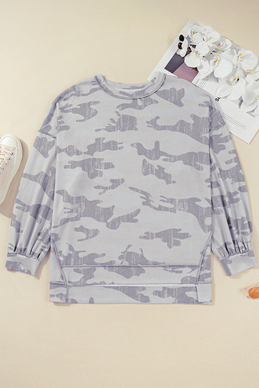 Multicolour Camouflage Print Round Neck Plus Size Sweatshirt 25bb119186dfc13e