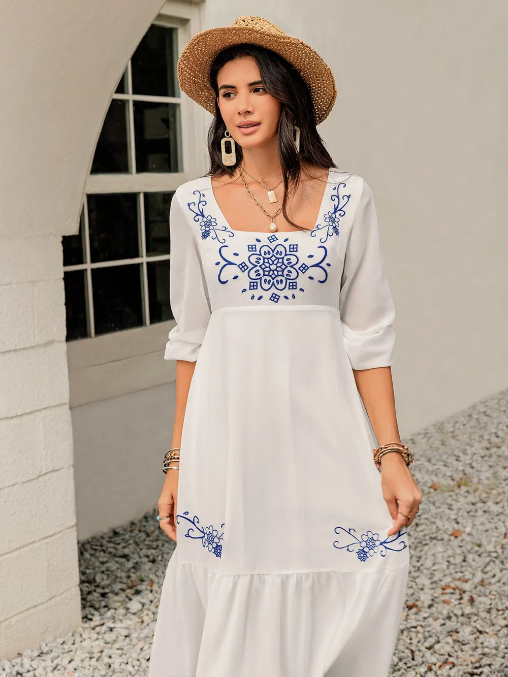 Printed Square Neck Balloon Sleeve Dress 25bc1b5e-319a-4306-aea6-3e940f2fb70e-Max