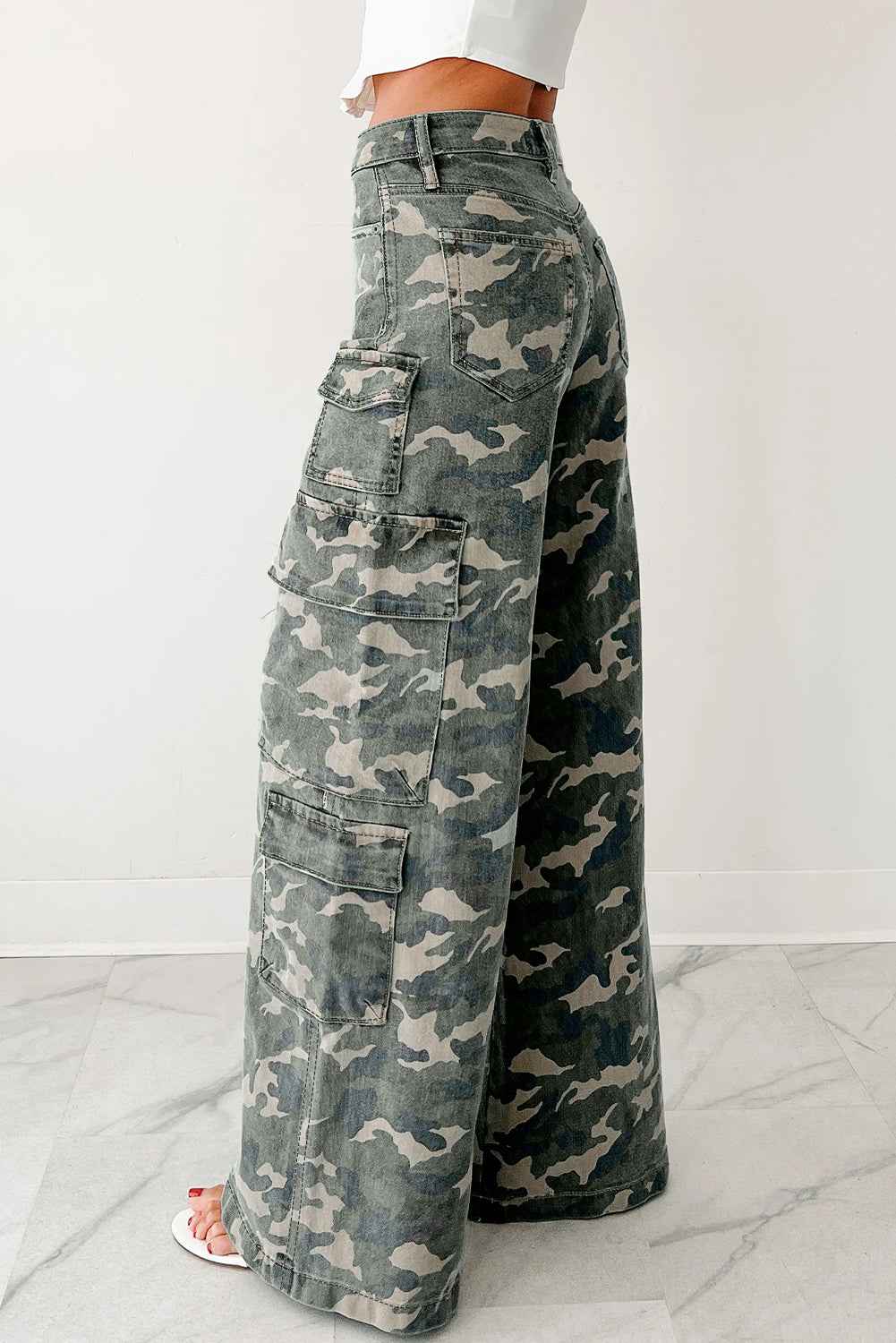 Green Camo Multi Pocket Cargo Wide Leg Jeans 25ce89386ca54562