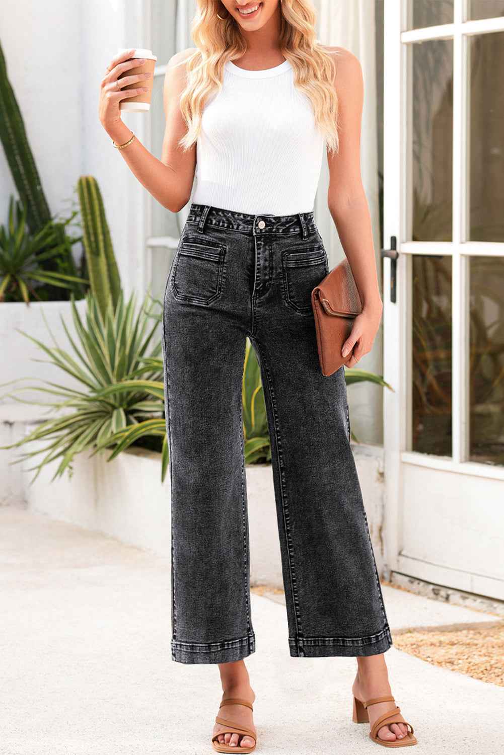 Sky Blue Chic Patch Pocket Straight Leg Loose Jeans 25cf28c14a9cf5a0