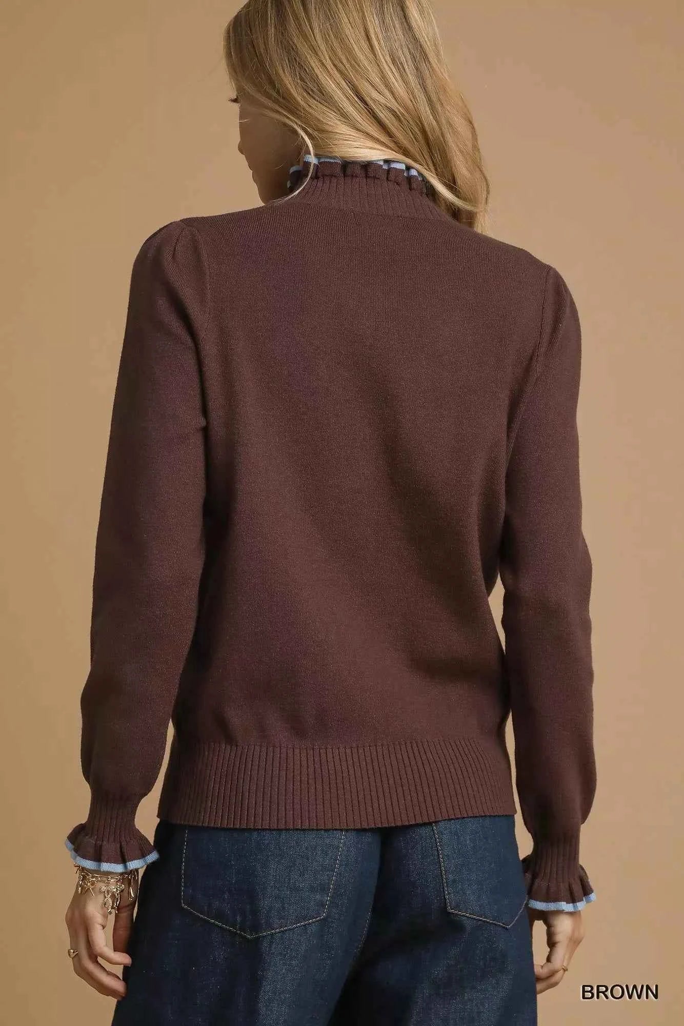 Umgee Ribbed Round Neck Sweater with Ruffle Contrast Trim 25d26bfc-e6c0-4ec9-88d7-59b734292c26-Max-Origin