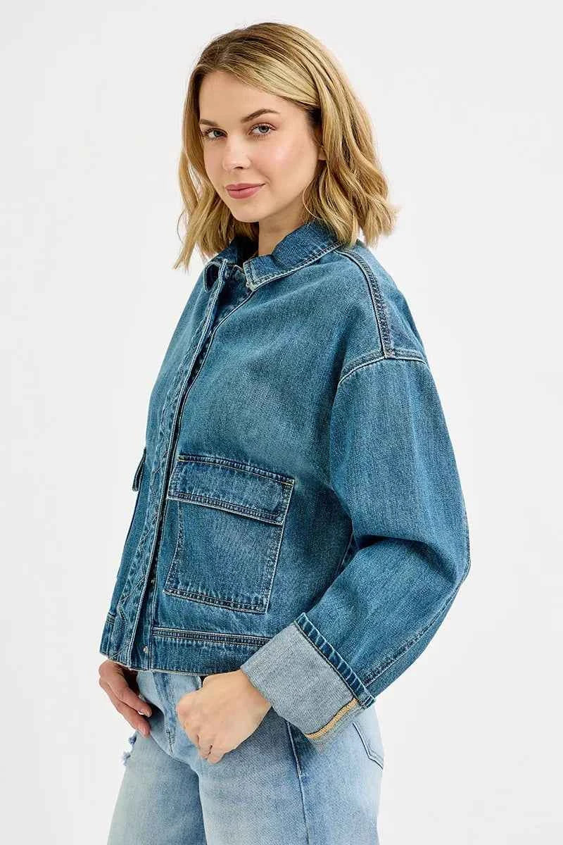 RISEN Oversized Cargo Pocket Denim Jacket with Cuffed Sleeves 25d5cca7ab38430e9f465504f0b8c360-Max-Origin