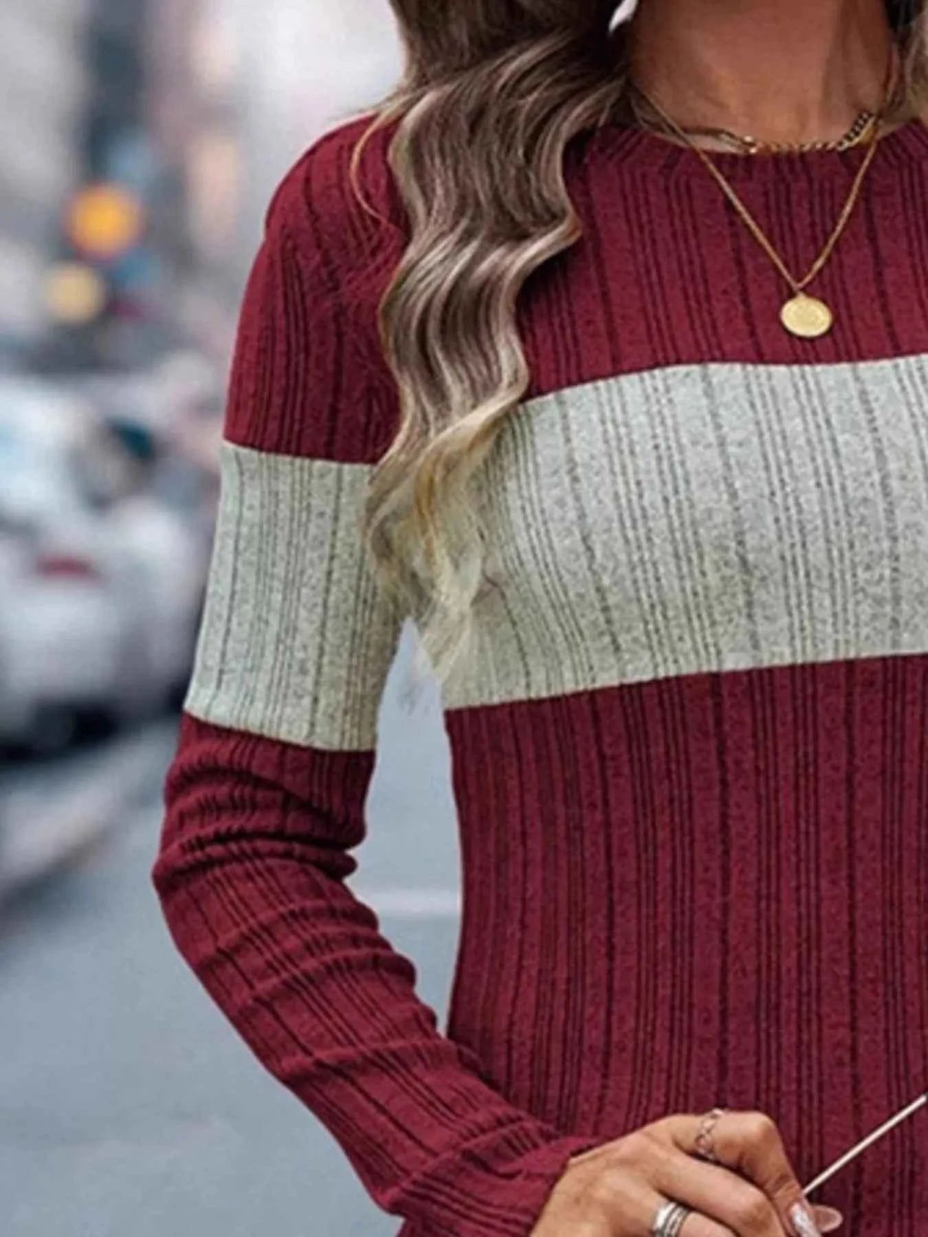 Color Block Round Neck Long Sleeve Sweater 25d61ec1-d534-4066-b5c5-08d8ada6377c-Max-Origin