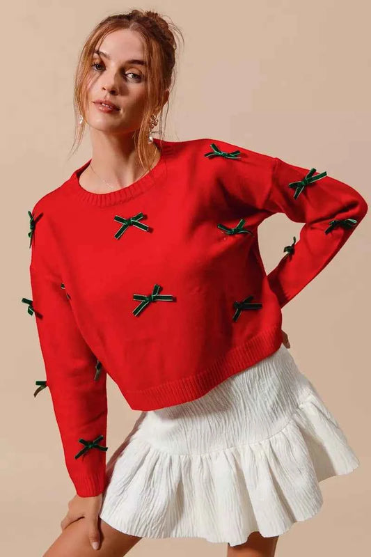 SO ME Ribbon Bow Applique Sweater 25d8cc62-eba6-42b6-a09a-6ebfd498f83f-Max-Origin