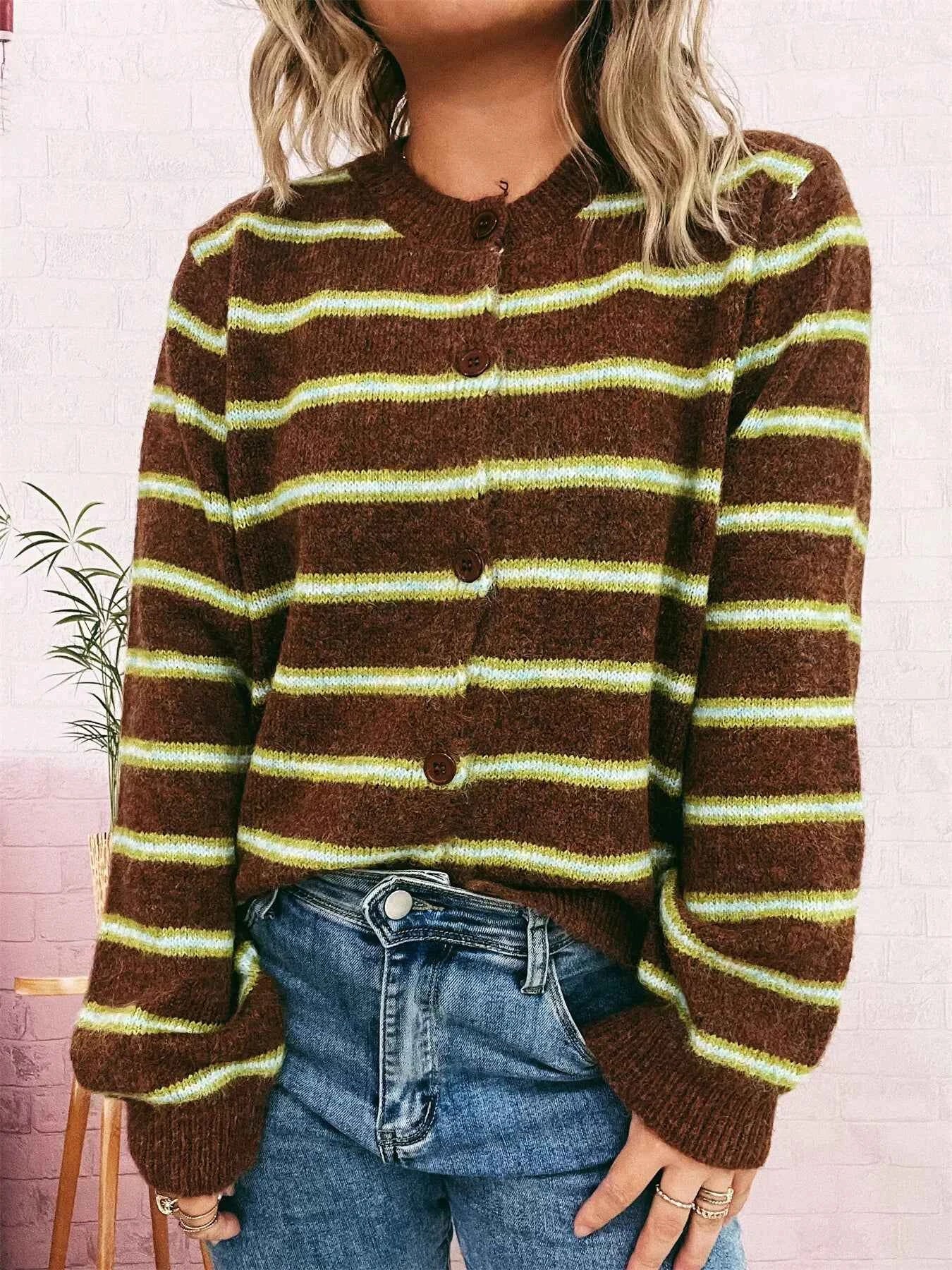 Striped Button-Up Long Sleeve Cardigan 25e6d52fde0a463085c740bd9d311882-Max-Origin
