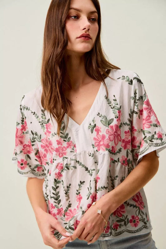 Floral Embroidered V Neck Bo Blouse Top 25e74a7e-d94b-4a6d-8300-b17a77c58cb0-Max-Origin