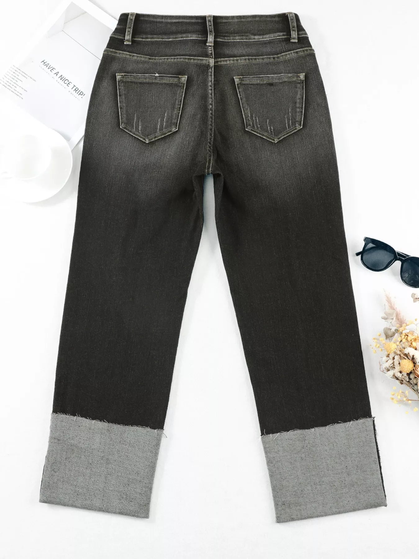 High Waist Distressed Straight Leg Jeans 25e85e136b134857814315dce1fade7e-Max-Origin