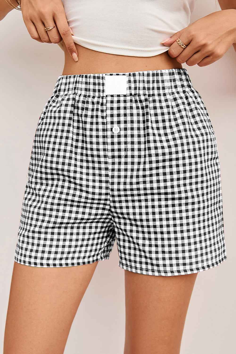 Red Vintage Plaid Print High Waisted Loose Wide Leg Shorts 25f1fbb55a2c48a6